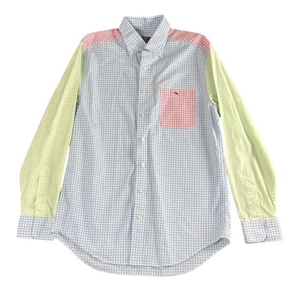 Vineyard Vines Mens Slim Fit Tucker Shirt M Patchwork Gingham 100% Cotton - Picture 1 of 10